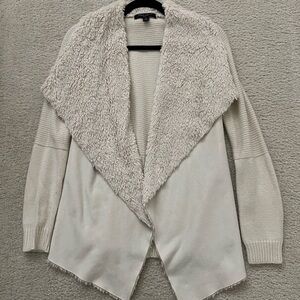 Cream Cardigan with Open Front and Plush Shawl Collar